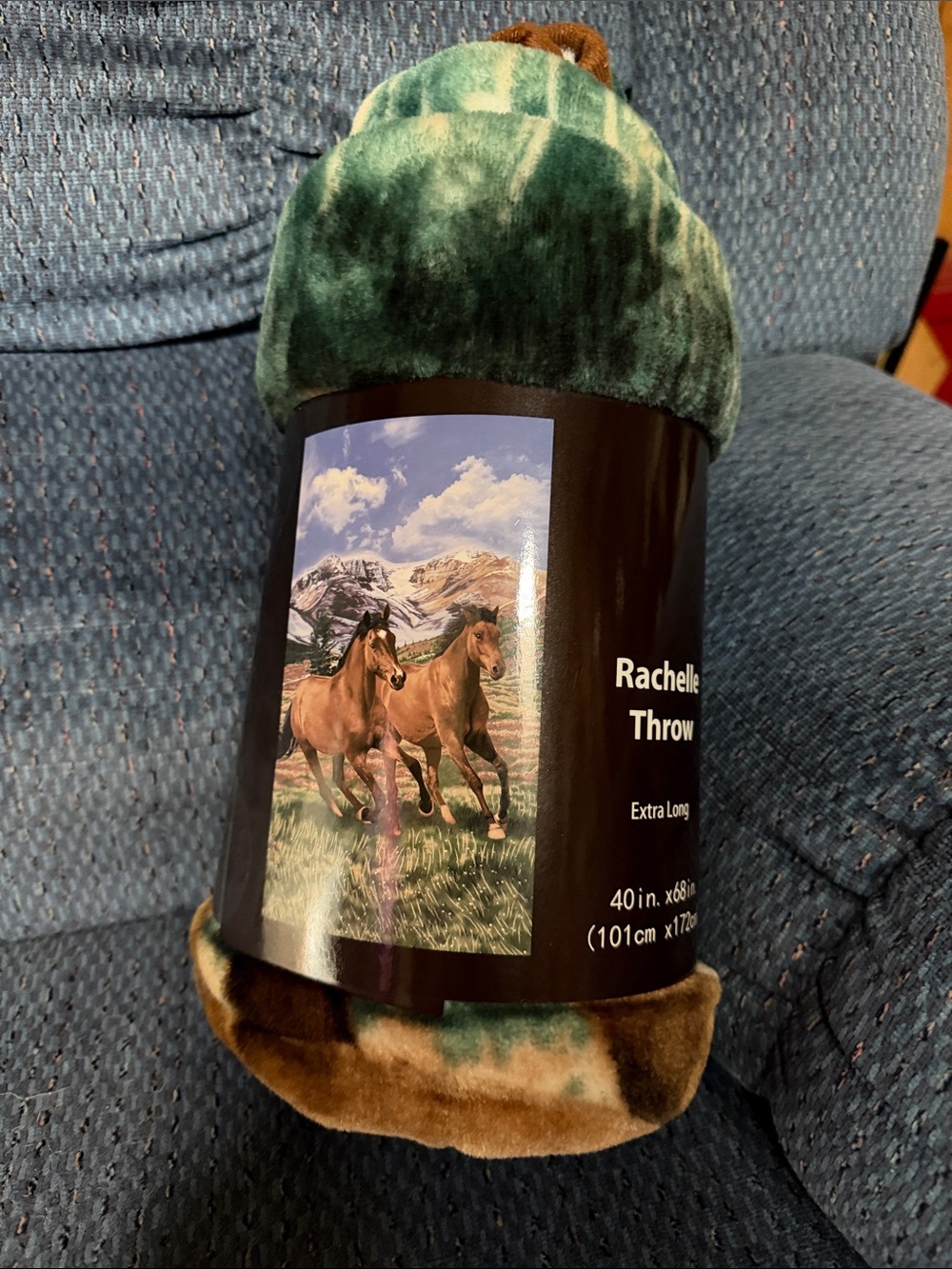 Rachel Plush Running Horses extra long Throw